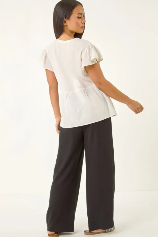 Roman Ivory Petite Embroidered Tassel Tie Top