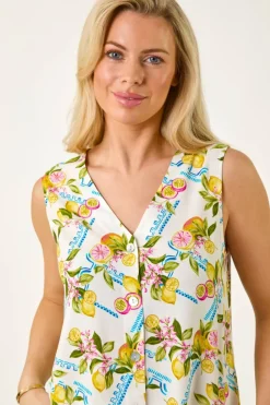 Roman Ivory Petite Floral Lemon Blouse