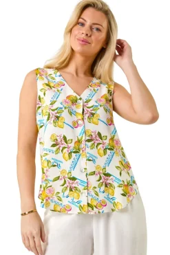 Roman Ivory Petite Floral Lemon Blouse