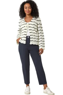 Roman Ivory Petite Stripe Knitted Tie Cardigan