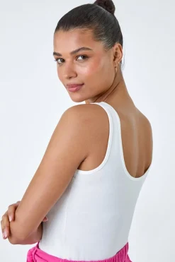 Roman Ivory Plain Stretch Jersey Vest Top