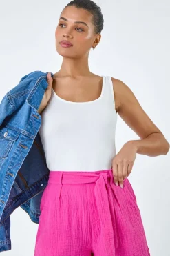 Roman Ivory Plain Stretch Jersey Vest Top