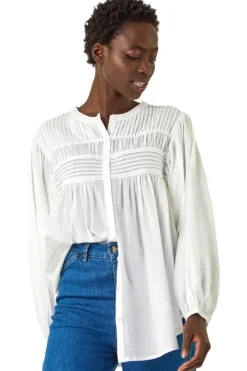 Roman Ivory Pleat Detail Button Through Blouse