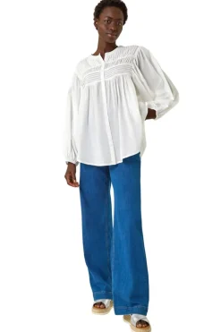 Roman Ivory Pleat Detail Button Through Blouse