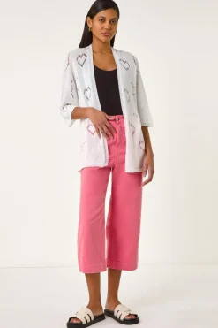 Roman Ivory Pointelle Heart Knit Cardigan