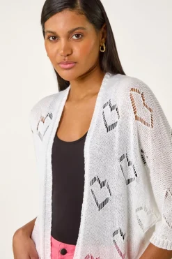 Roman Ivory Pointelle Heart Knit Cardigan