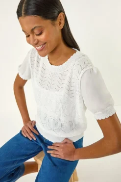 Roman Ivory Pointelle Knit Tee