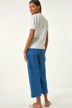 Roman Ivory Pointelle Knit Tee