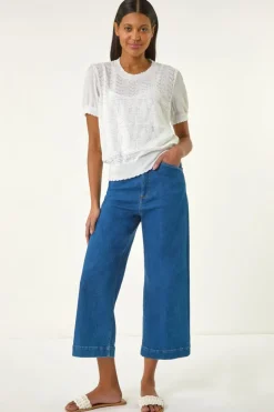 Roman Ivory Pointelle Knit Tee