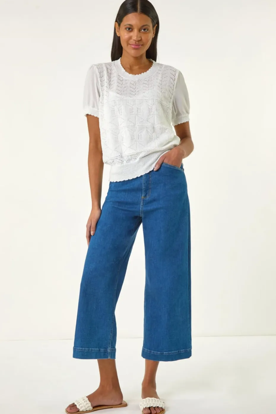 Roman Ivory Pointelle Knit Tee