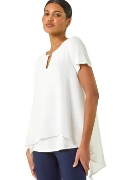 Roman Ivory Ring Front Chiffon Overlay Top