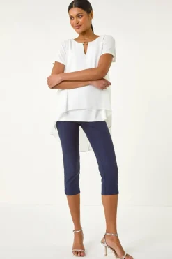 Roman Ivory Ring Front Chiffon Overlay Top