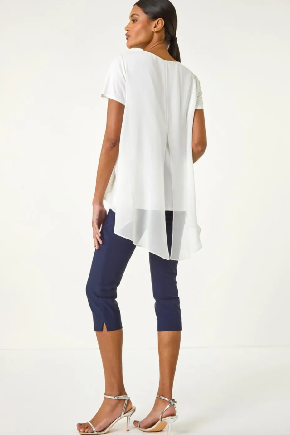 Roman Ivory Ring Front Chiffon Overlay Top