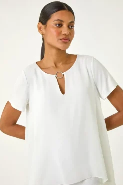 Roman Ivory Ring Front Chiffon Overlay Top