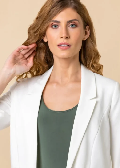 Roman Ivory Ruched 3/4 Sleeve Stretch Blazer