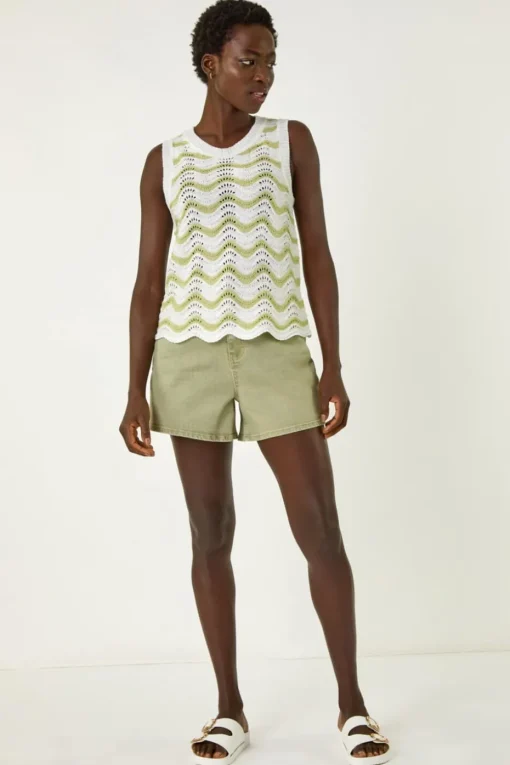 Roman Ivory Scallop Wave Knit Vest