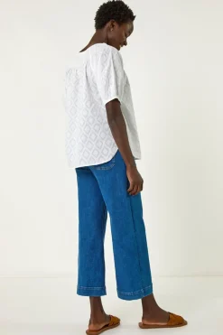 Roman Ivory Shirred Neck Textured Top