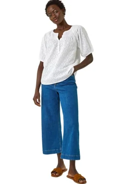 Roman Ivory Shirred Neck Textured Top