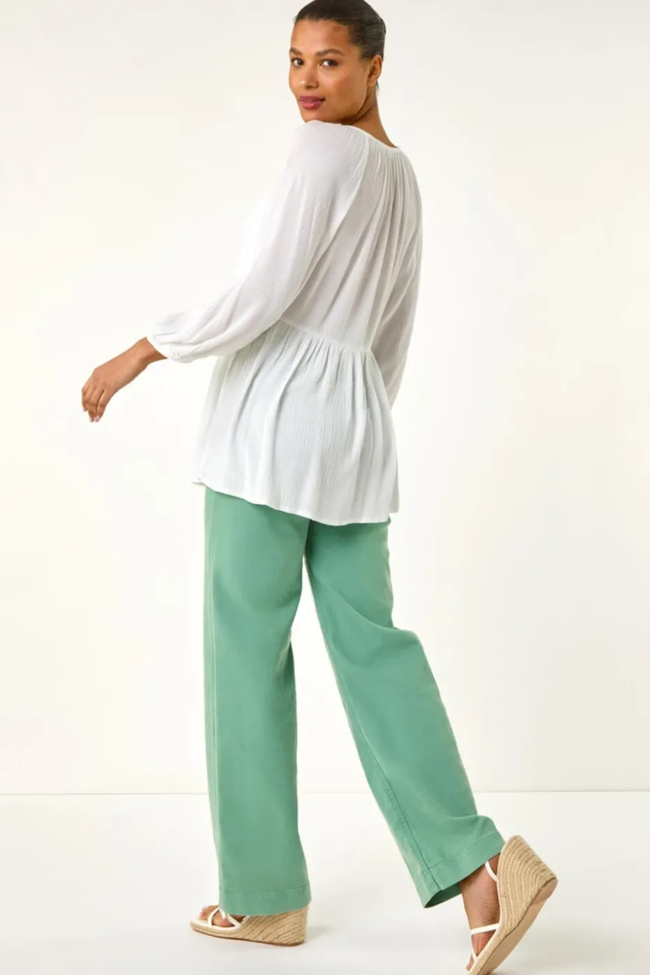 Roman Ivory Shirred V-Neck Top