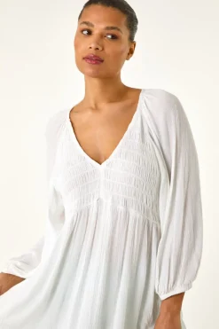 Roman Ivory Shirred V-Neck Top