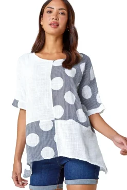 Roman Ivory Spot Print Oversized Cotton Tee