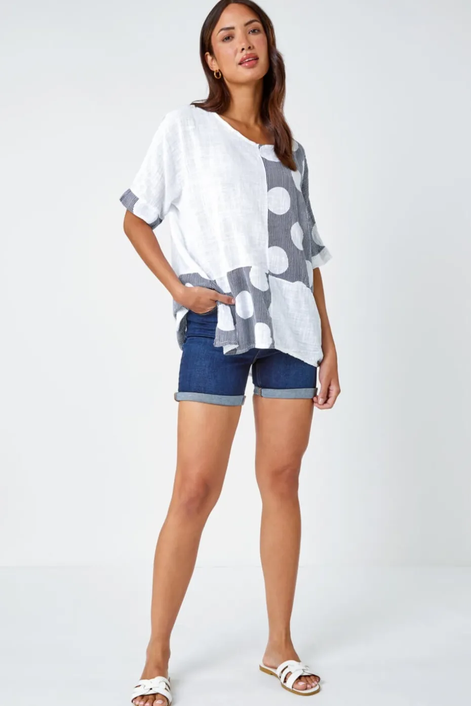 Roman Ivory Spot Print Oversized Cotton Tee