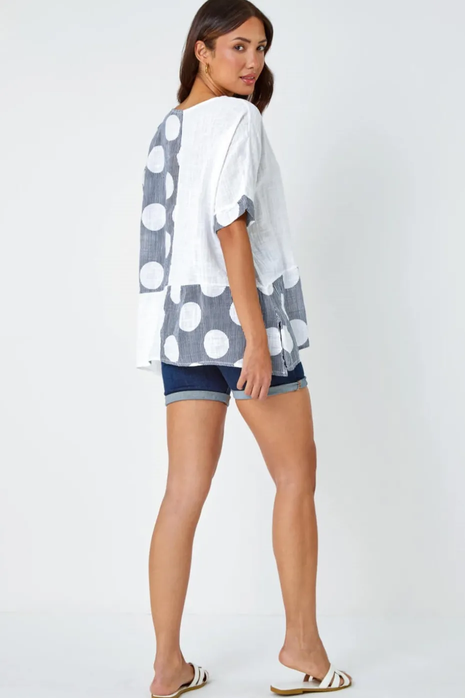 Roman Ivory Spot Print Oversized Cotton Tee