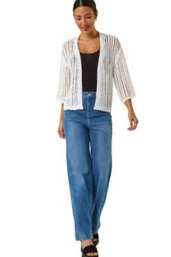 Roman Ivory Stitch Detail Knit Cardigan