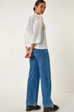 Roman Ivory Stitch Detail Knit Cardigan