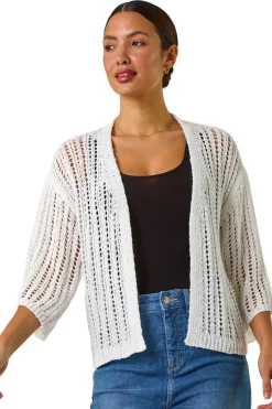 Roman Ivory Stitch Detail Knit Cardigan
