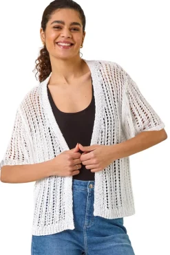 Roman Ivory Stitch Short Sleeve Knit Cardigan