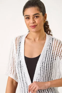 Roman Ivory Stitch Short Sleeve Knit Cardigan