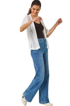 Roman Ivory Stitch Short Sleeve Knit Cardigan