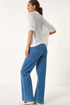 Roman Ivory Stitch Short Sleeve Knit Cardigan