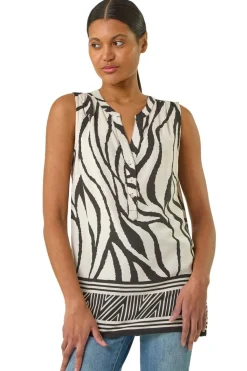 Roman Ivory Stripe Border Print V Neck Vest