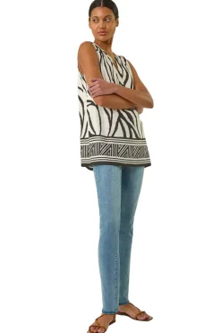 Roman Ivory Stripe Border Print V Neck Vest