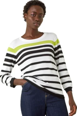Roman Ivory Stripe Print Colour Knit Jumper