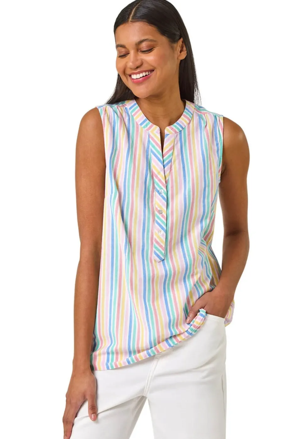 Roman Ivory Stripe V-Neck Vest Top