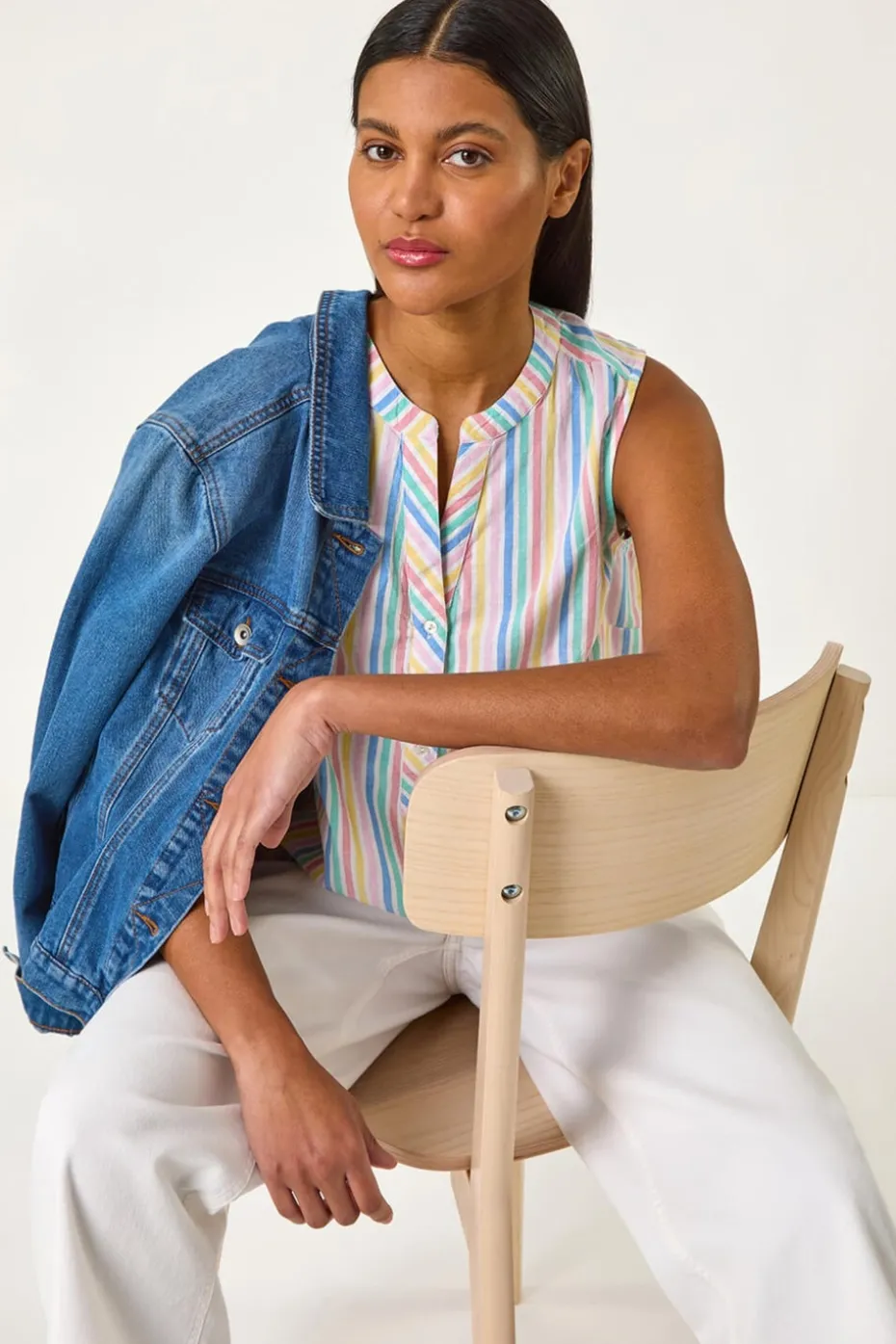 Roman Ivory Stripe V-Neck Vest Top