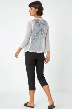 Roman Ivory Textured Pointelle Detail Shrug