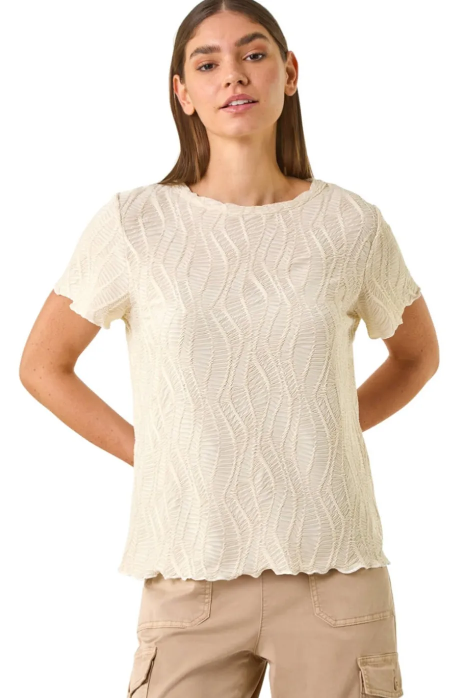 Roman Ivory Textured Short Sleeve T Shirt