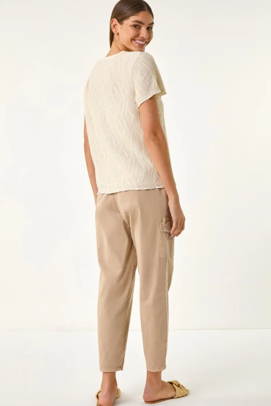 Roman Ivory Textured Short Sleeve T Shirt