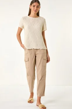 Roman Ivory Textured Short Sleeve T Shirt