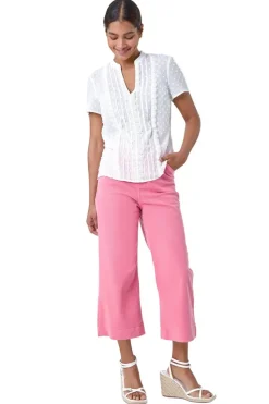 Roman Ivory Textured Spot Lace Trim Top