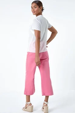 Roman Ivory Textured Spot Lace Trim Top