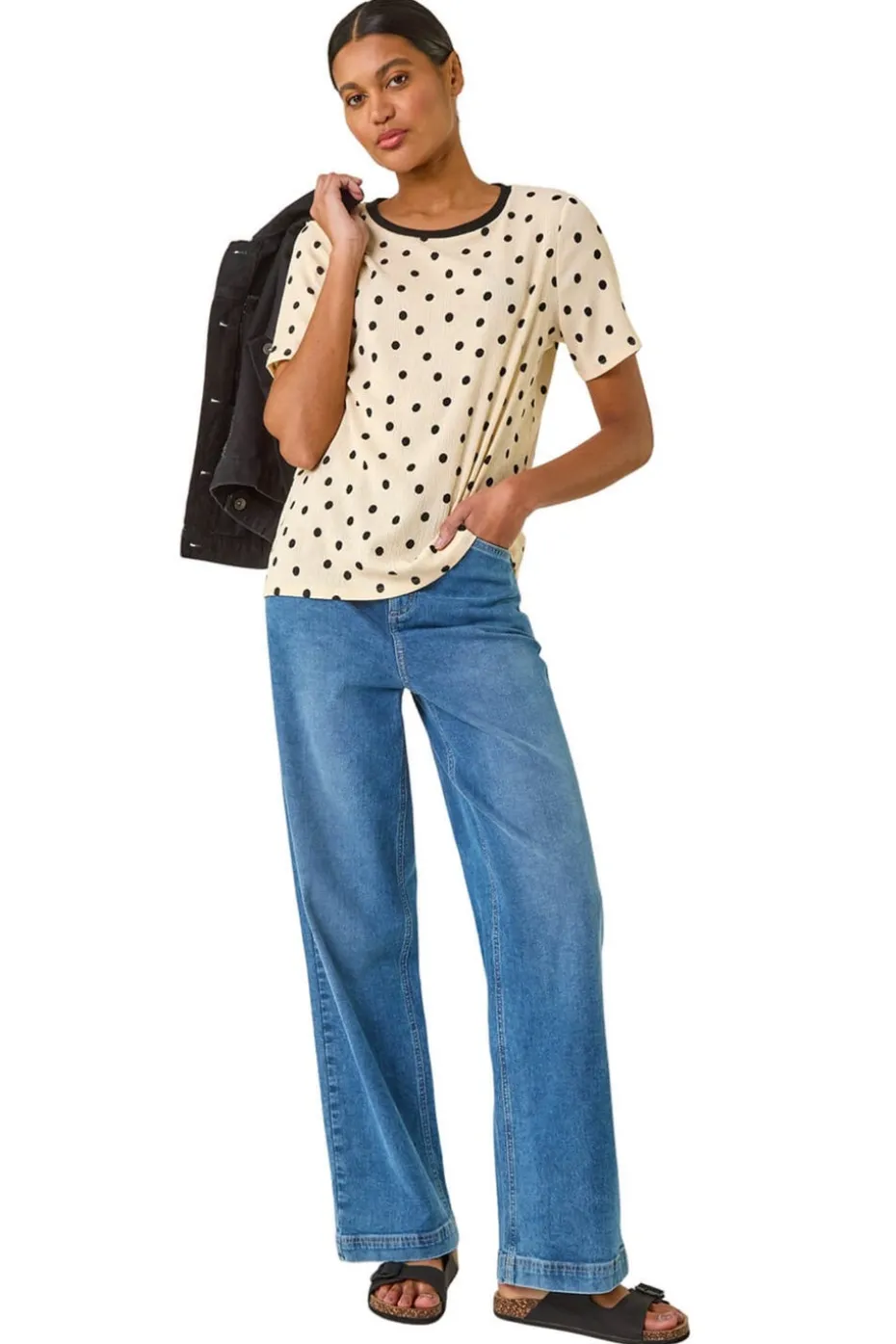 Roman Ivory Textured Spot Stretch Top