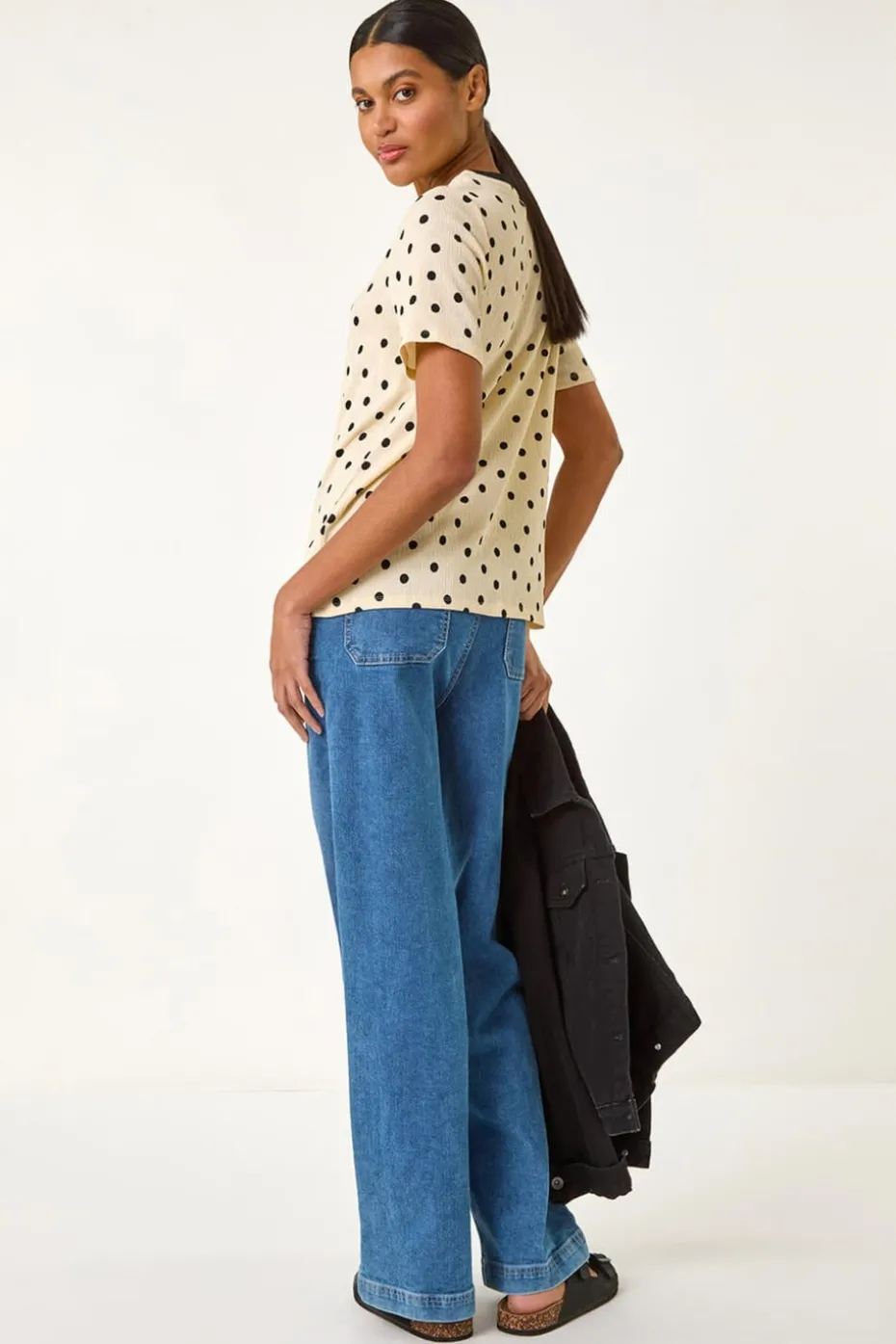 Roman Ivory Textured Spot Stretch Top