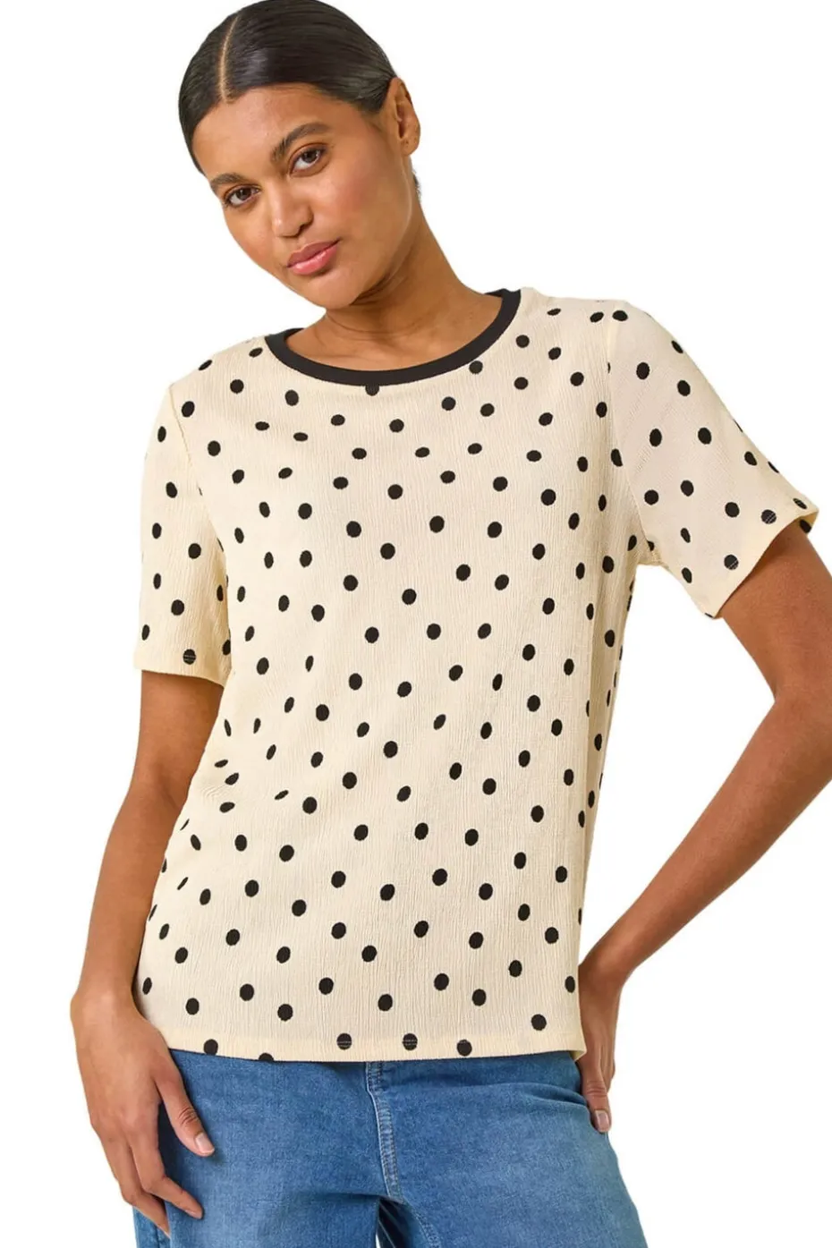 Roman Ivory Textured Spot Stretch Top
