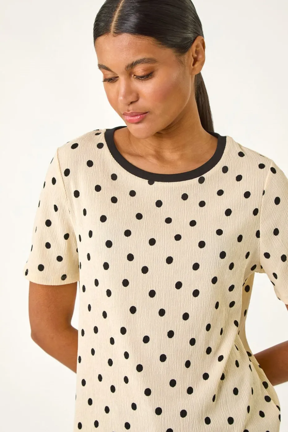 Roman Ivory Textured Spot Stretch Top