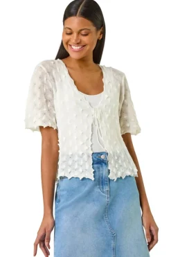 Roman Ivory Textured Tie Front Shrug